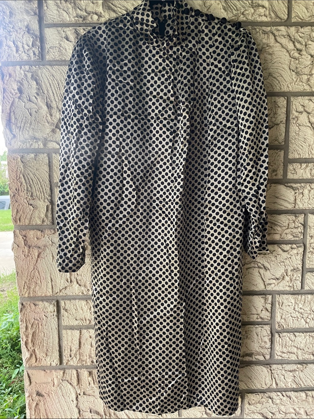 Albert Nipon Polka Dot Long Sleeve Shift Dress - Black & Cream Size 14 Vintage